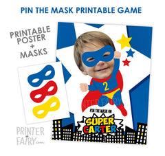 Superhero Birthday Party Pin The Mask Personalized Game with your Photo, Digital Printable