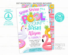 Pool Party Invitation EDITABLE Template for Any Age, INSTANT DOWNLOAD