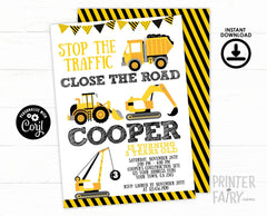 Construction Truck Birthday Invitation, Editable Template (Digital Invitation)