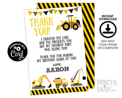 Construction Thank You Cards, Dump Truck Birthday (INSTANT DOWNLOAD)