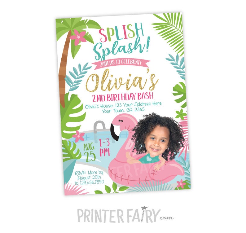 Flamingo Pool Party Invitation with Photo (Digital Invitation)