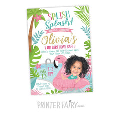 Flamingo Pool Party Invitation with Photo (Digital Invitation)