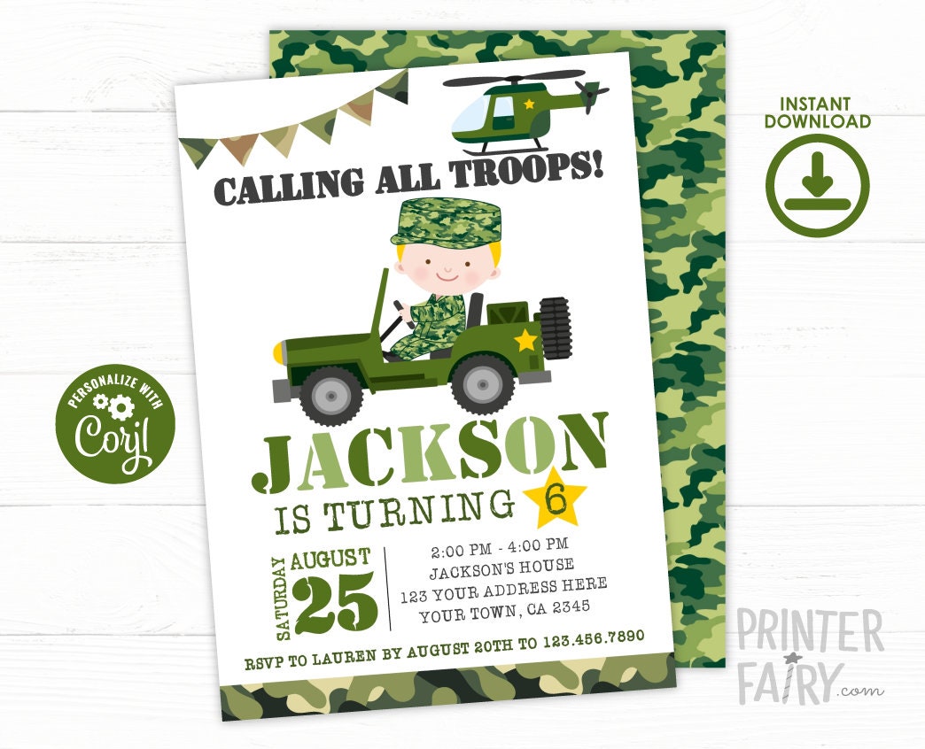 Editable Camo Army Birthday Invitation (Digital Download)