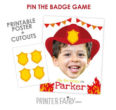 Pin The Badge, Firefighter Birthday Party Game, Pin the Tail, DIGITAL Personalized Poster