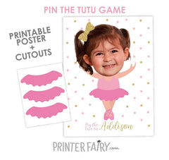 Pin The Tutu Game for a Ballerina Birthday Party, Personalized Printable with Photo and Name