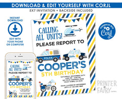 Editable Police Birthday Invitation, Cops & Robbers Party (Digital)