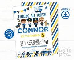 Editable Police Birthday Party Invitation (Digital Download)