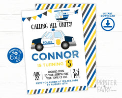 Police Car Birthday Party Invitation Editable Template, Instant Download