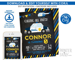 Editable Police Car Birthday Invitation, Cops & Robbers Party (Digital)