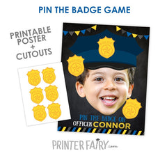 Personalized Police Birthday Pin the Badge Party Game, Digital Printable Design