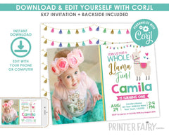 Editable Llama Birthday Invitation with Photo (Instant Download)
