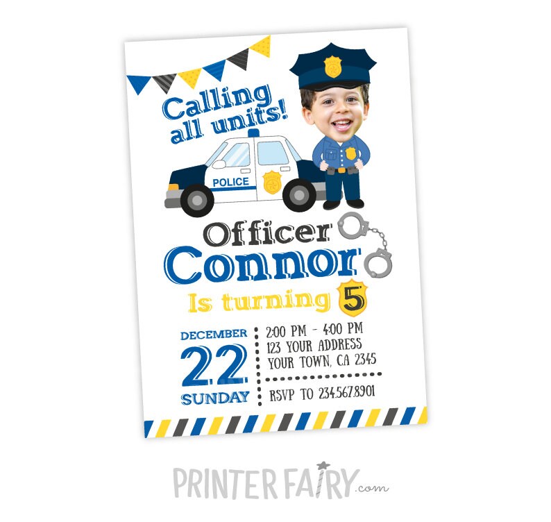 Personalized Police Birthday Invitation, Photo Invitation (Digital)