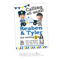 Cops and Robbers Birthday Invitation, Photo, Siblings (Digital Invitation)