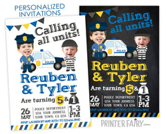 Cops and Robbers Birthday Invitation, Photo, Siblings (Digital Invitation)