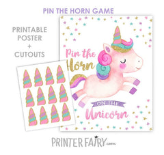 Unicorn Birthday Party Game, Pin the Horn Poster (Digital Printable)
