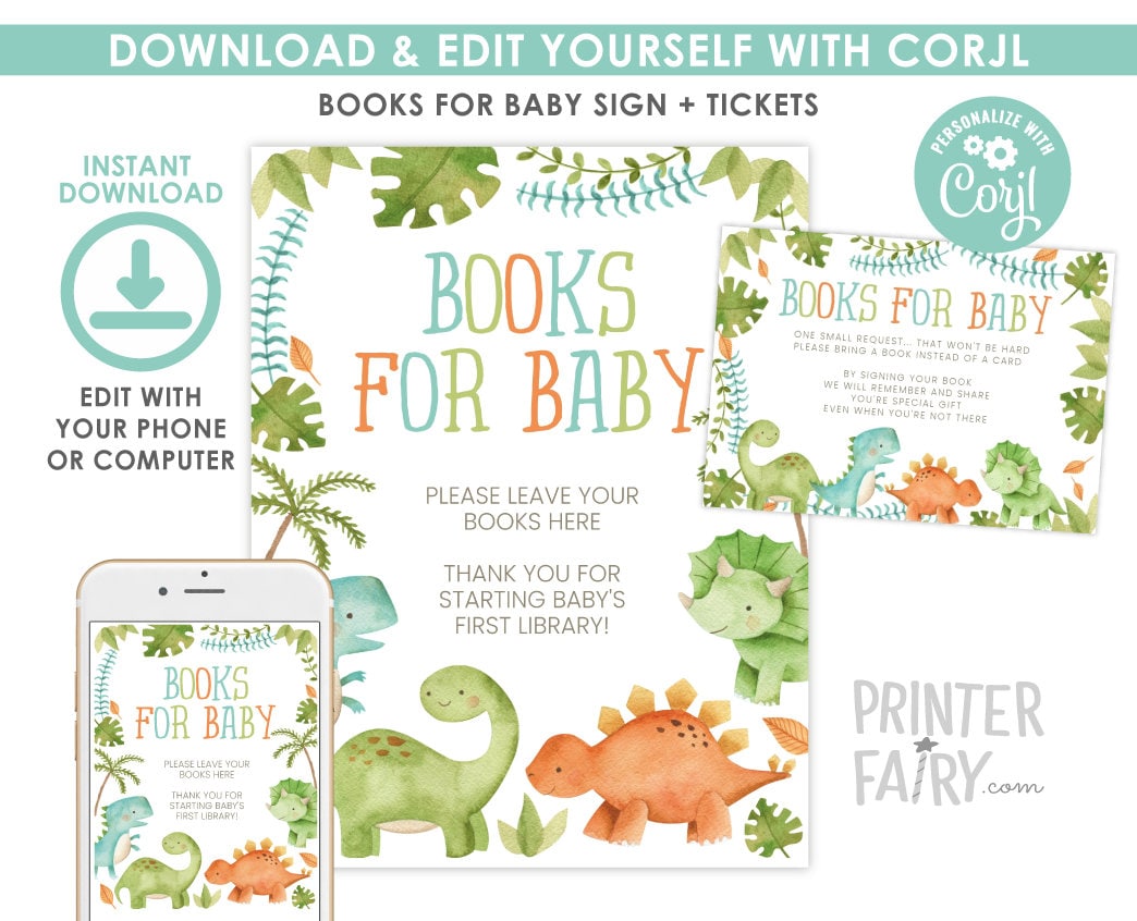 Dinosaur Books for Baby Sign, Editable Inserts (Digital Download)