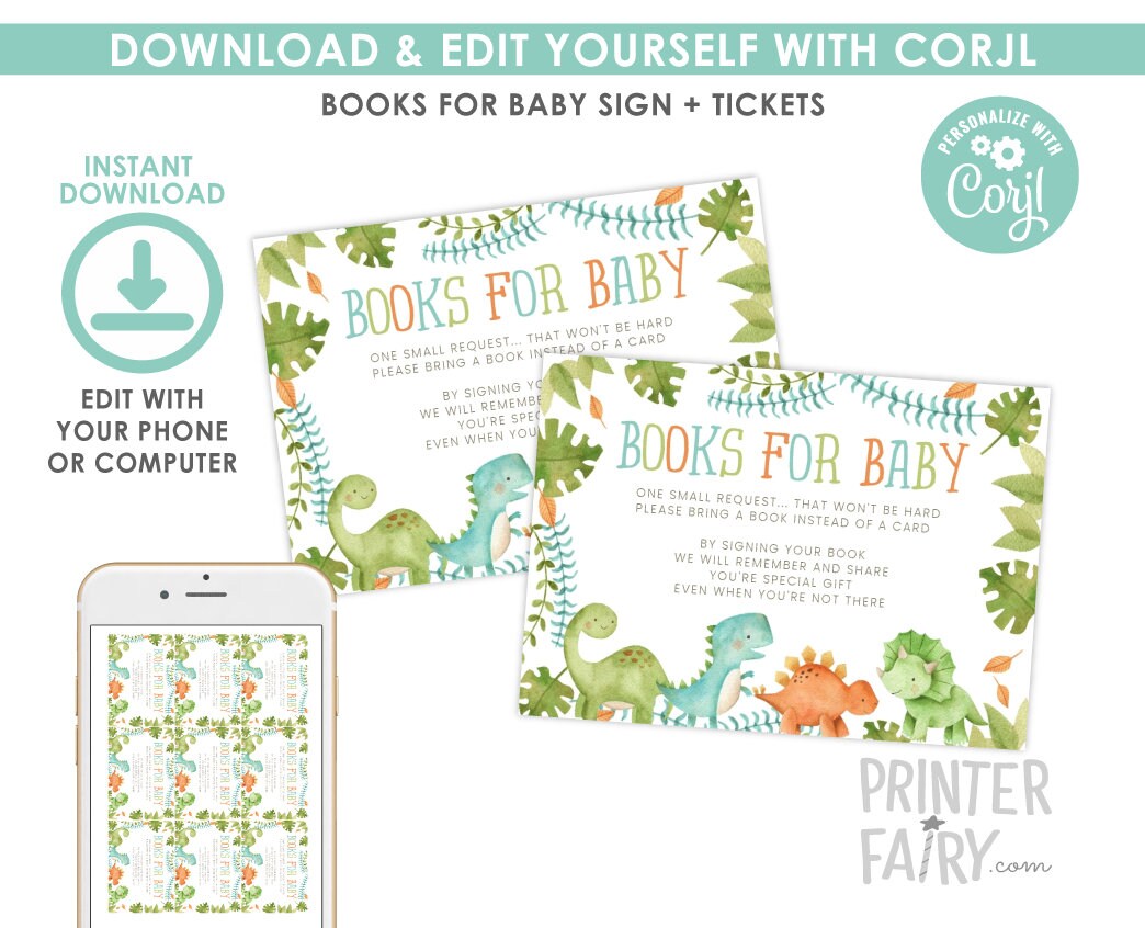 Dinosaur Books for Baby Sign, Editable Inserts (Digital Download)