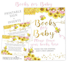 Bee Baby Shower Books for Baby Sign and Inserts (Instant Download)