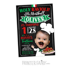 Spaghetti Birthday Invitation with Photo, Italian Theme (Digital Download)