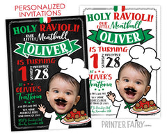 Spaghetti Birthday Invitation with Photo, Italian Theme (Digital Download)