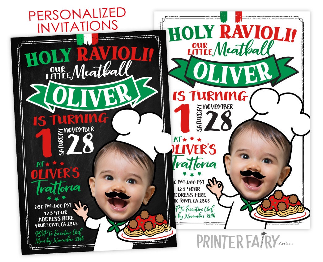 Spaghetti Birthday Invitation with Photo, Italian Theme (Digital Download)