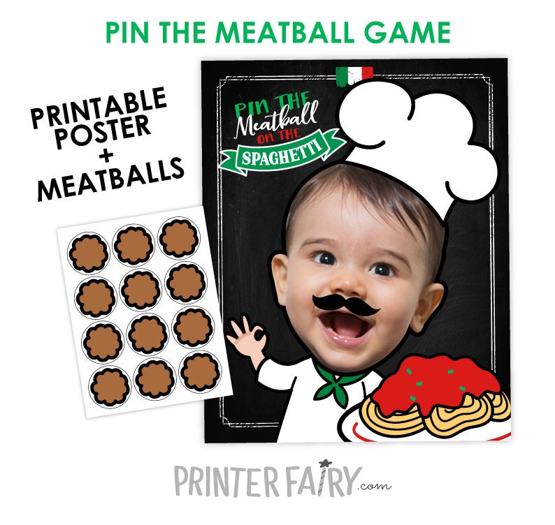 Personalized Pin the Meatball Game, Spaghetti Birthday Party Poster (Digital Download)