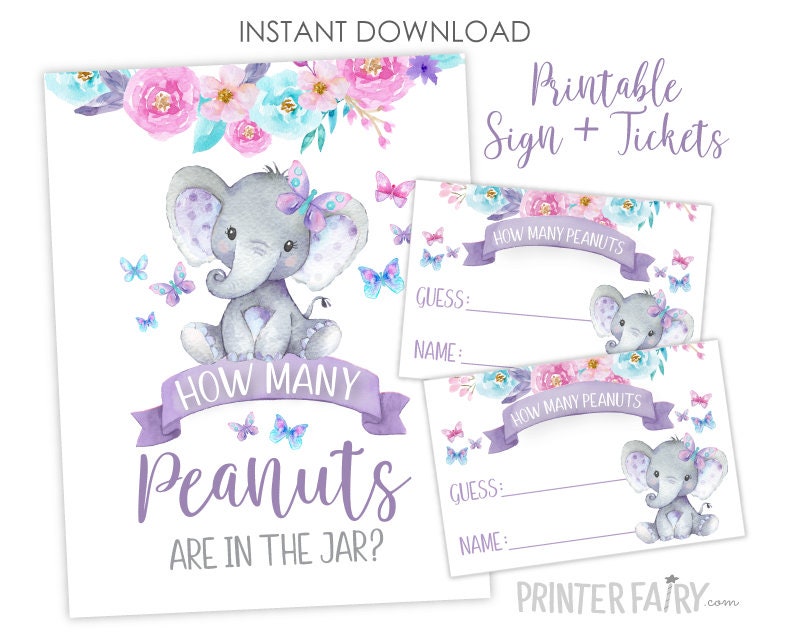 Elephant Baby Shower Game, Peanuts in Jar (Instant Download)