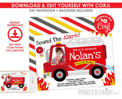 Firetruck Birthday Invitation with Photo Editable Template (Instant Download)