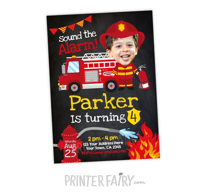 Firefighter Birthday Invitation personalized with Photo for any age, Digital or Printable Design