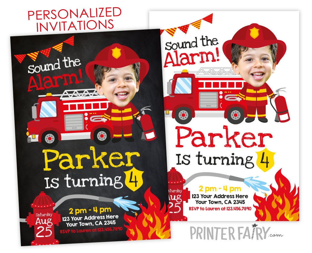 Firefighter Birthday Invitation personalized with Photo for any age, Digital or Printable Design
