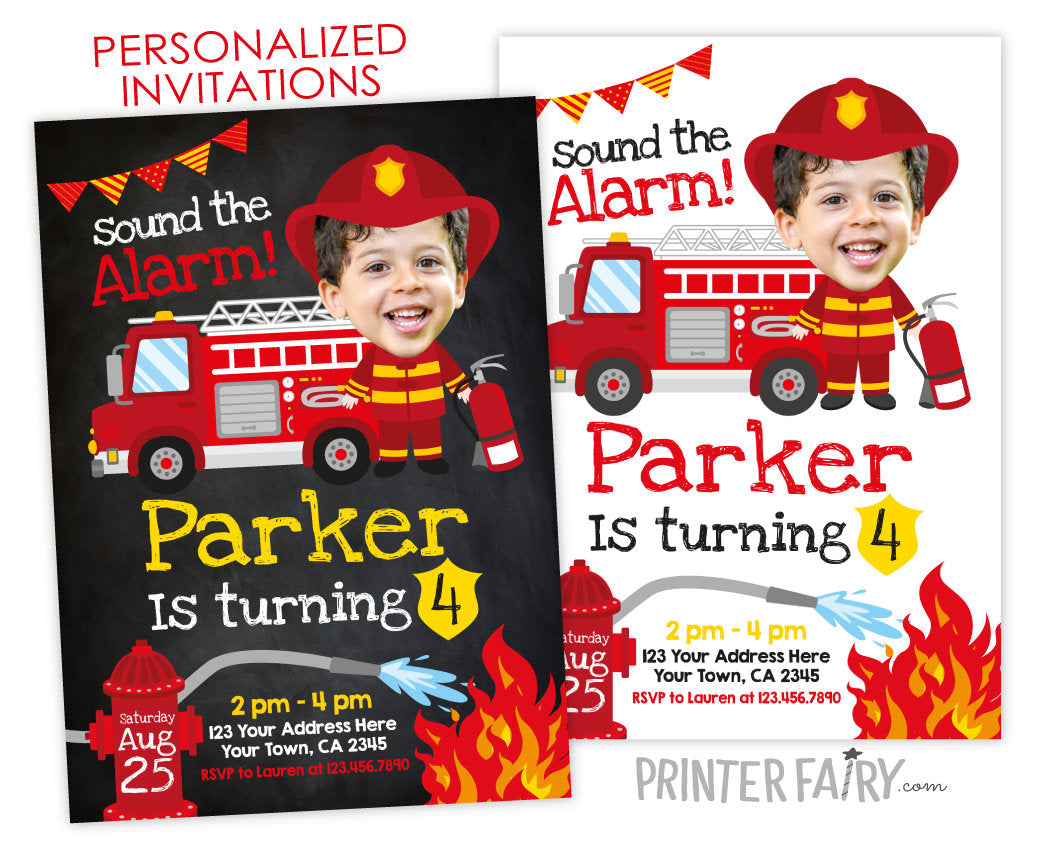 Firefighter Birthday Invitation personalized with Photo for any age, Digital or Printable Design