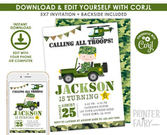 Editable Camo Army Birthday Invitation (Digital Download)