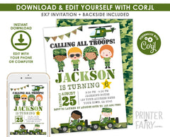 Editable Army Birthday Invitation, Camo Party (Digital Invitation)