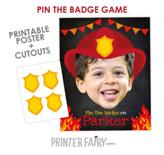 Personalized Firefighter Birthday Party Game, Pin the Badge Poster (Digital Download)
