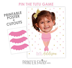 Pin The Tutu Game for a Ballerina Birthday Party, Personalized Printable with Photo and Name