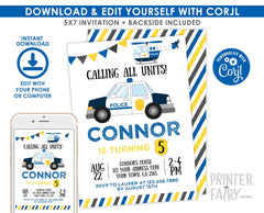 Police Car Birthday Party Invitation Editable Template, Instant Download