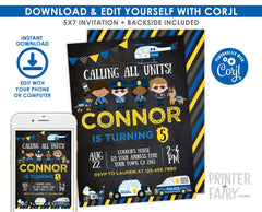 Editable Police Birthday Invitation, Cops & Robbers Party (Instant Download)