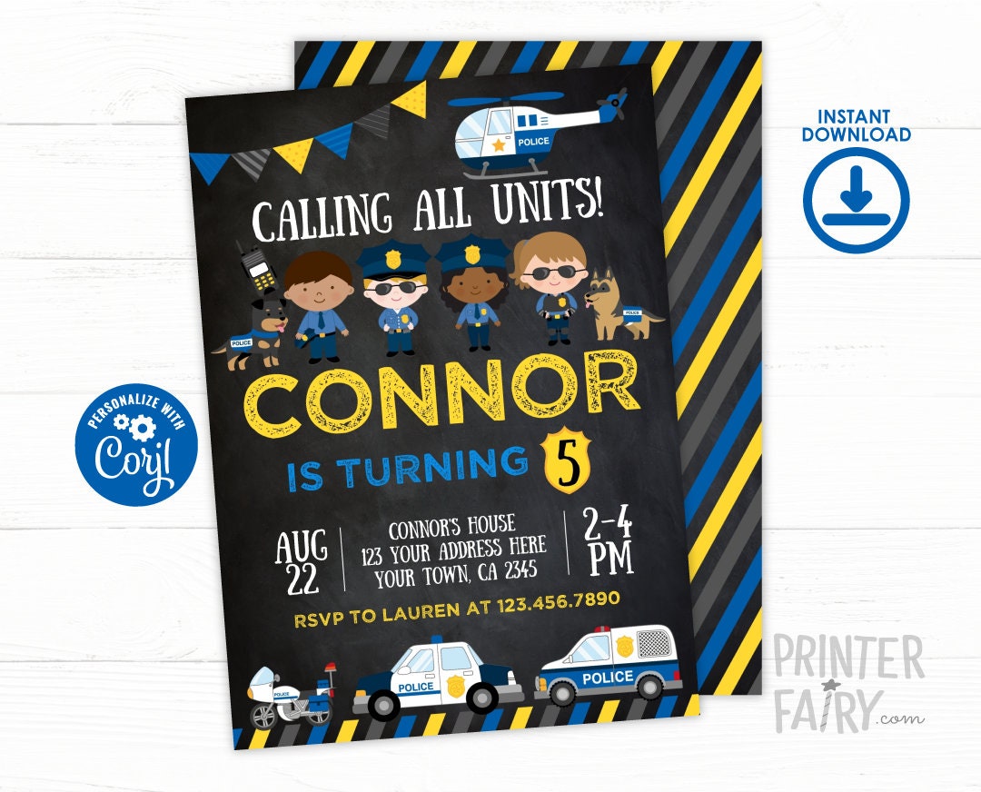 Editable Police Birthday Invitation, Cops & Robbers Party (Instant Download)