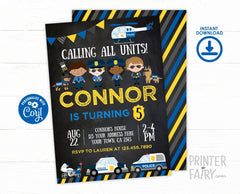 Editable Police Birthday Invitation, Cops & Robbers Party (Instant Download)