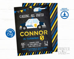 Editable Police Car Birthday Invitation, Cops & Robbers Party (Digital)