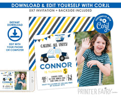 Editable Police Birthday Invitation with Photo (Instant Download)