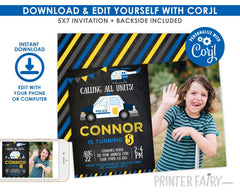 Editable Police Car Birthday Invitation, Photo Cops Party (Digital Download)
