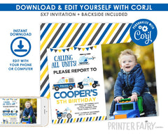 Editable Police Birthday Invitation with Photo Template for any age, Instant Download