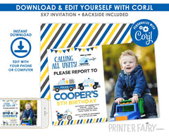 Editable Police Birthday Invitation with Photo Template for any age, Instant Download