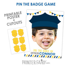 Police Birthday Party Personalized Pin the Badge Game, Digital Printable Design