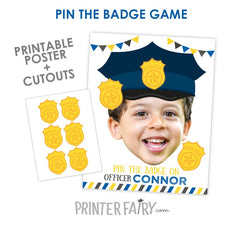 Police Birthday Party Personalized Pin the Badge Game, Digital Printable Design