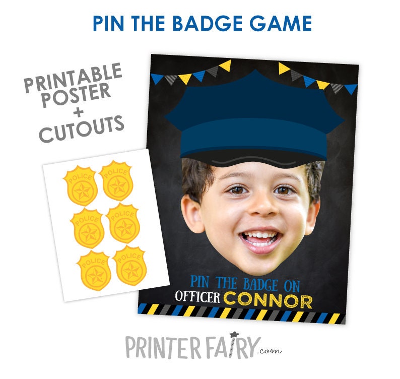 Personalized Police Birthday Pin the Badge Party Game, Digital Printable Design
