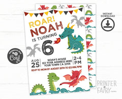 Dragon Birthday Invitation, Editable Knight Party (Digital Download)