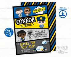 Cops and Robbers Birthday Invitation, Editable Police Party (Instant Download)