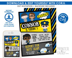 Cops and Robbers Birthday Invitation, Editable Police Party (Instant Download)